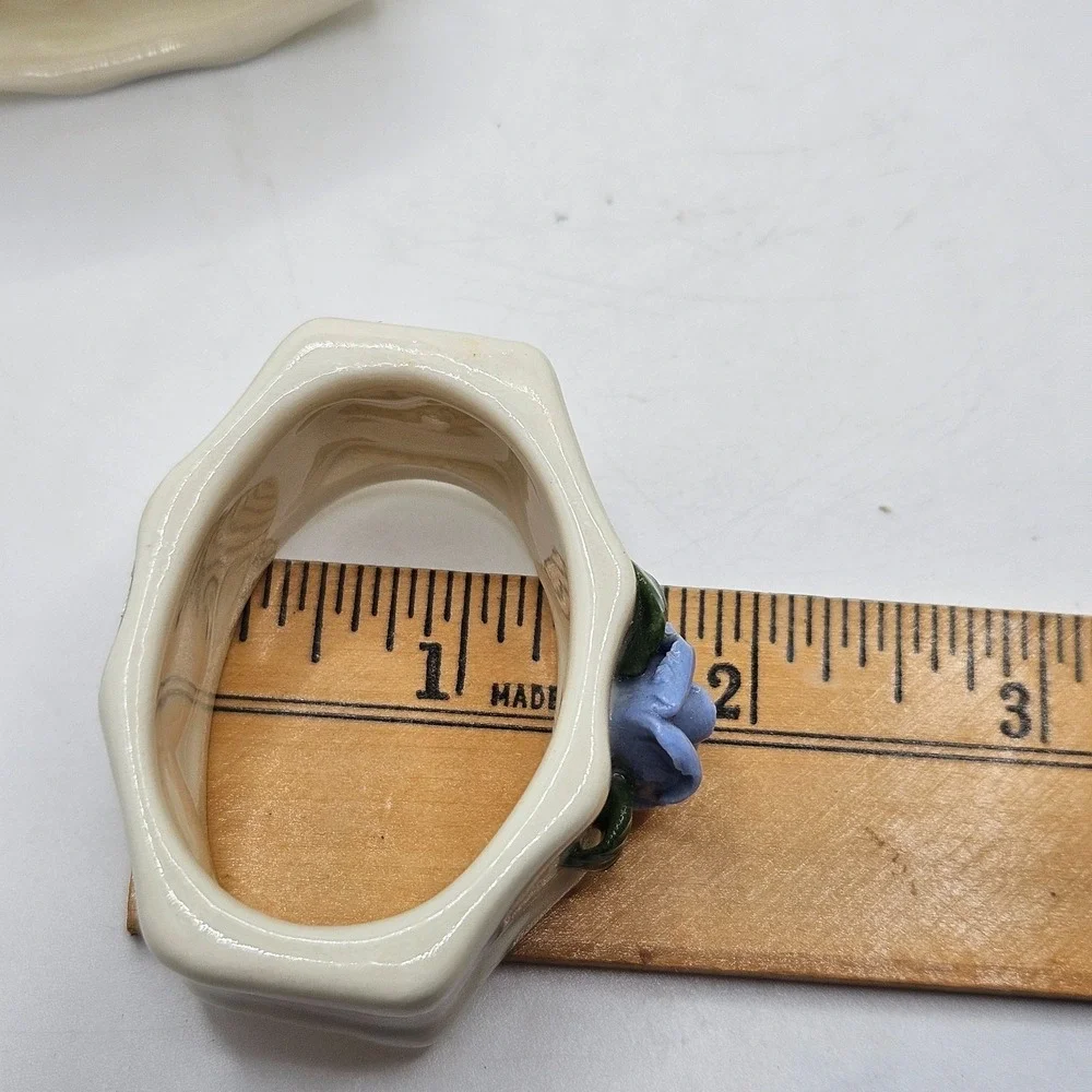 Vintage Porcelain Napkin Rings Set of 6 Blue Rose Floral Grannycore Cottagecore